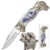Winter Wolf Pocket Knife - 3Cr13 Stainless Steel, Sculpted Cast Metal And TPU Handle, Colorful Artwork, Liner Lock - Closed 5”