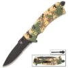 SOA Camo Field Pocket Knife With Firestarter - Stainless Steel Blade, ABS Handle, Assisted Opening, Pocket Clip - Closed 5 1/4”