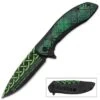 Celtic Pocket Knife - Printed Stainless Steel Blade, Aluminum Handle, Wooden Facing, Pocket Clip - Closed 4 1/2”