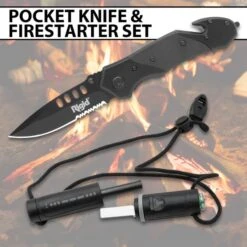 Rigid Pocket Knife And Firestarter Set - Stainless Steel Blade, G10 And Aluminum Construction