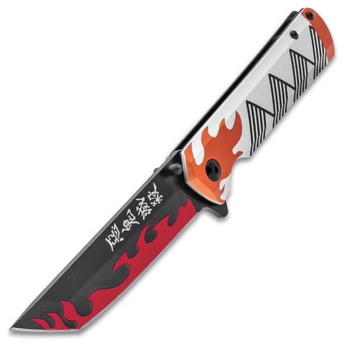 Demon Slayer Pocket Knife - 3Cr13 Stainless Steel Blade, Aluminum Handle Scales, 3D-Printed Artwork - Closed 4 1/2” 1 Demon Slayer Pocket Knife - 3Cr13 Stainless Steel Blade, Aluminum Handle Scales, 3D-Printed Artwork - Closed 4 1/2”