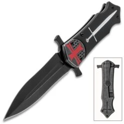 Crusaders Pocket Knife - Stainless Steel Blade, Aluminum Handle Scales, 3D-Printed Artwork, Pocket Clip - Closed 4 1/2โ