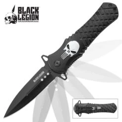 Black Legion Silver Skull Assisted Opening Pocket Knife