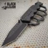 Black Folding Knuckle Knife - Stainless Steel Blade, ABS Handle, Seatbelt Cutter, Glass Breaker - Closed Length 5 1/4”