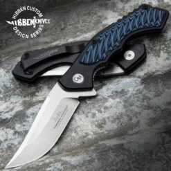 Hibben Blue Whirlwind Pocket Knife - 7Cr17 Stainless Steel Blade, G10 And 6061 Aluminum Handle, Pocket Clip
