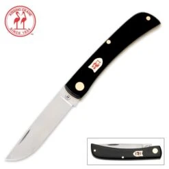 Kissing Crane Black Pocket Farmer Knife - Stainless Steel Blade, Synthetic Handle, Brass Liners
