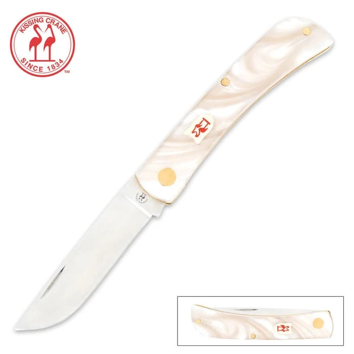 Kissing Crane Pearl Pocket Farmer Pocket Knife 1 Kissing Crane Pearl Pocket Farmer Pocket Knife