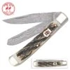 Kissing Crane Burnt Bone Damascus Trapper Pocket Knife