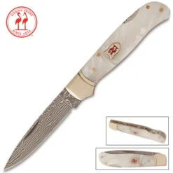 Kissing Crane Limited Lockback Imitation Pearl Damascus