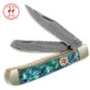 Kissing Crane Genuine Abalone Damascus Trapper Pocket Knife