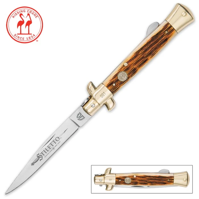 Kissing Crane Amber Bone Stiletto Pocket Knife 1 Kissing Crane Amber Bone Stiletto Pocket Knife