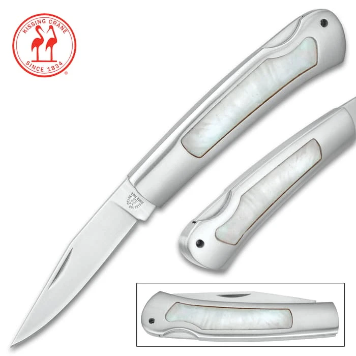 Kissing Crane Genuine Pearl And Stainless Pocket Knife 1 Kissing Crane Genuine Pearl And Stainless Pocket Knife