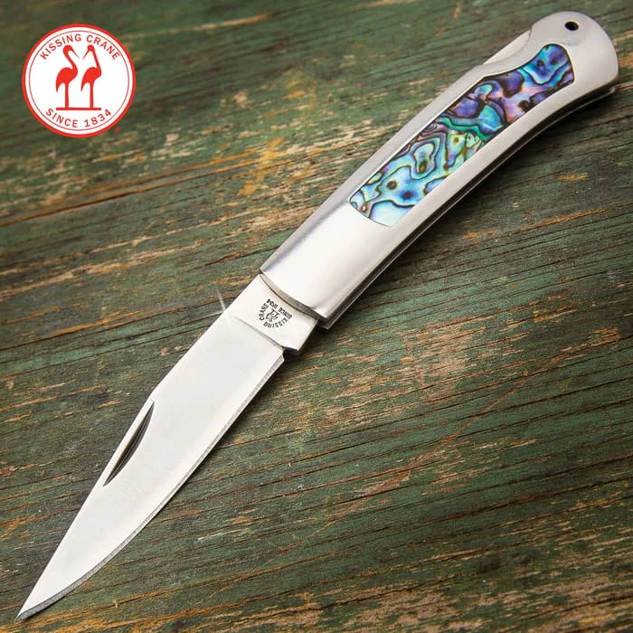 Kissing Crane Genuine Abalone And Stainless Pocket Knife 1 Kissing Crane Genuine Abalone And Stainless Pocket Knife