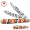 Kissing Crane General Lee Trapper Pocket Knife - Stainless Steel Blades, Bone And Pearl Handle, Nickel Silver Bolsters, Brass Liners
