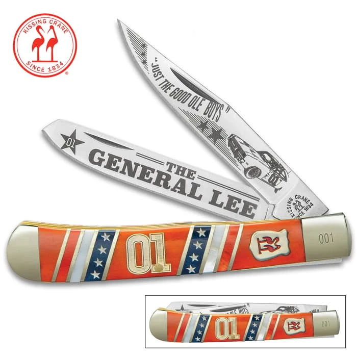 Kissing Crane General Lee Trapper Pocket Knife - Stainless Steel Blades, Bone And Pearl Handle, Nickel Silver Bolsters, Brass Liners 1 Kissing Crane General Lee Trapper Pocket Knife - Stainless Steel Blades, Bone And Pearl Handle, Nickel Silver Bolsters, Brass Liners