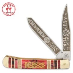 Kissing Crane Celtic Blood Trapper Knife - Stainless Steel Blades, Acrylic And Wooden Handle, Nickel Silver Bolsters