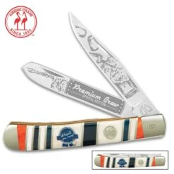 Kissing Crane Premium Brew Trapper Pocket Knife - Stainless Steel Blades, Bone Handle, Nickel Silver Bolsters, Brass Liners