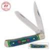 Kissing Crane Sapphire Stained Glass Trapper Knife - Stainless Steel Blades, Bone Handle Scales, Nickel Silver Bolsters