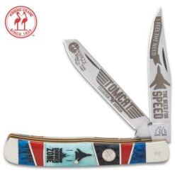 Kissing Crane Tomcat Fighter Plane Trapper - Stainless Steel Blades, Bone Handle Scales, Nickel Silver Bolsters, Brass Pins