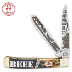 Knife Series Shop 39 Kissing Crane Beef Tribute Trapper - Stainless Steel Blades, Jigged Amber Bone And Wooden Handle Scales, Nickel Silver Bolsters