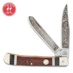 Kissing Crane M1911 Pistol Trapper Pocket Knife - Stainless Steel Blades, Wooden Handle Scales, Nickel Silver Bolsters