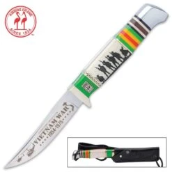 Kissing Crane Vietnam Fixed Blade Knife With Sheath - Stainless Steel Blade, Bone Handle, Brass Guard - Length - 7 3/4”