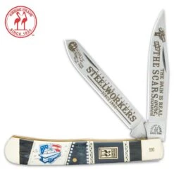 Kissing Crane Steel Worker Trapper Pocket Knife - Stainless Steel Blades, Handle, Nickel Silver Bolsters, Brass Liners