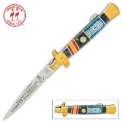 Kissing Crane 2021 Mason Stiletto Knife - Stainless Steel Blade, Jigged Bone Handle, Laser-Etched Artwork, Brass Bolsters