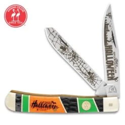 Kissing Crane 2022 Halloween Trapper Knife - Stainless Steel Blades, Bone Handle Scales, Nickel Silver Bolsters, Individually Serialized