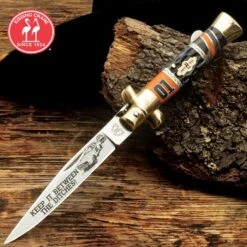 Kissing Crane General Lee Stiletto Knife - Stainless Steel Blade, Jigged Bone And Wood Handle, Nickel Silver Bolsters - Closed 5"