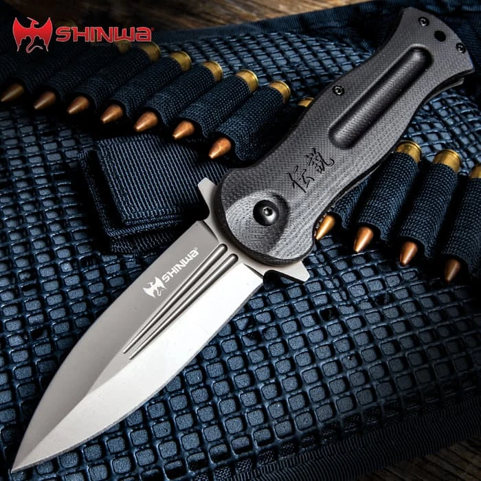 Shinwa Ganjo Black G10 Pocket Knife - 3Cr13 Stainless Steel Blade, Black G10 Handle Scales, Ball Bearing, Pocket Clip 1 Shinwa Ganjo Black G10 Pocket Knife - 3Cr13 Stainless Steel Blade, Black G10 Handle Scales, Ball Bearing, Pocket Clip