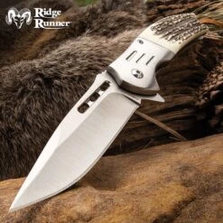 Ridge Runner Faux Stag Antler Assisted Opening Hunting Pocket Knife - Length 8 1/2"
