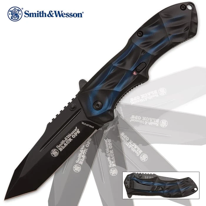 Smith & Wesson Black Ops Blue Tanto Tactical Pocket Knife 1 Smith & Wesson Black Ops Blue Tanto Tactical Pocket Knife
