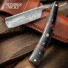 Timber Wolf Calcutta Folding Razor Knife And Sheath - Damascus Steel Blade, Bone Handle Scales, Brass Liners And Pins - Length 9 3/4”