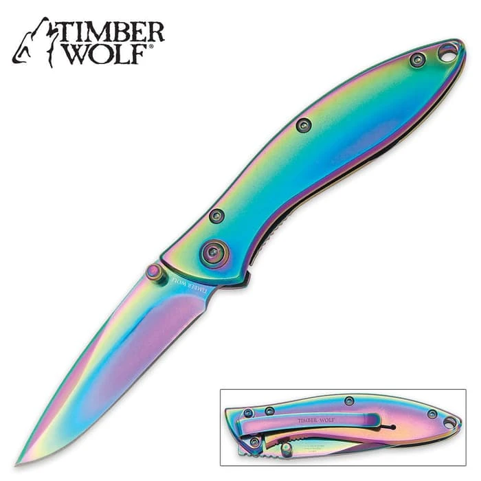 Timber Wolf Ti-Coated Rainbow Pocket Knife 1 Timber Wolf Ti-Coated Rainbow Pocket Knife