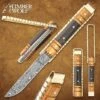 Timber Wolf Brass Barrister Pocket Knife - Damascus Steel Blade, Wooden Handle, Brass Pins And Liners - Closed 4 1/2”