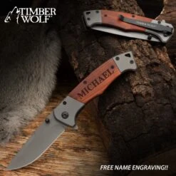 Timber Wolf Heirloom Pocket Knife - Free Engraving, Wooden Handle Scales