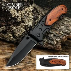 Knife Series Shop 37 Timber Wolf Expedition Pocket Knife - 3Cr13 Stainless Steel Blade, Engravable Pakkawood Handle, Assisted Opening