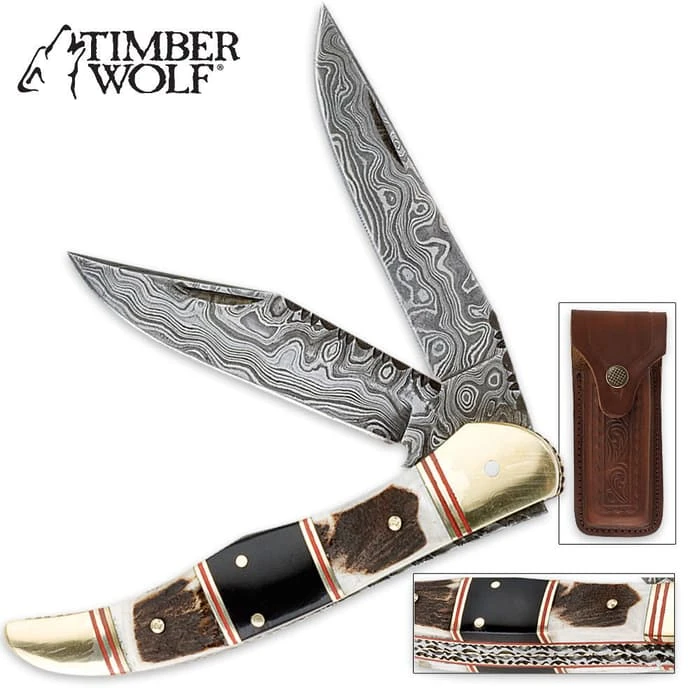 Timber Wolf Filework Hunter Pocket Knife Damascus 1 Timber Wolf Filework Hunter Pocket Knife Damascus