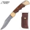 Timber Wolf Chief Executive Pocket Knife - Damascus Steel Blade, Wooden Handle Scales, Brass Bolsters, Fileworked Spine