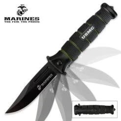 USMC Black And Green Assisted Opening Combat Pocket Knife