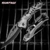 Rampage Grey Atomica Assisted Opening Pocket Knife - Stainless Steel Blade, Aluminum Handle, Bottle Opener, Pocket Clip - Closed 4 3/4”