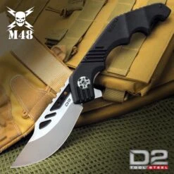 M48 Warthawg Pocket Knife - D2 Tool Steel, Ball Bearing Opening, Pocket Clip - Closed 6 3/4”