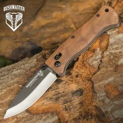 Bushmaster Explorer Pocket Knife - S35V Steel Blade, Zebra Wood Handle Scales, Ball Bearing Pivot Lock - Closed 4 3/8”