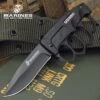 USMC Trench Folding Knuckle Knife - Stainless Steel Blade, TPU Handle, Glass Breaker Pommel, Pocket Clip - Closed 4 3/4”