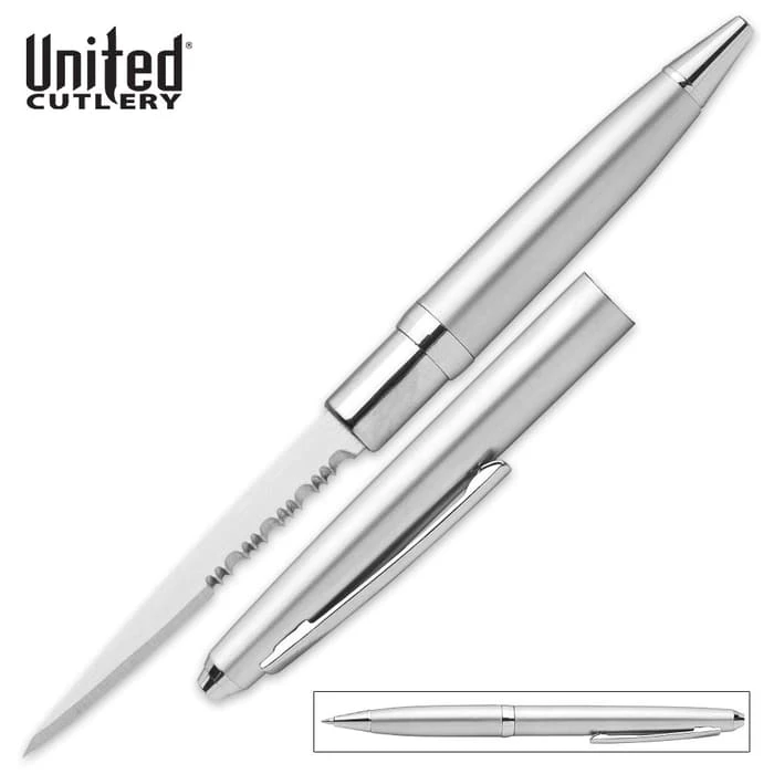 United Cutlery Silver Serrated Ink Pen Knife 1 United Cutlery Silver Serrated Ink Pen Knife