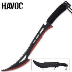 Havoc Red Hunter Machete With Sheath - One-Piece Stainless Steel Construction, Cord-Wrapped Handle, Two-Toned Finish - Length 23 3/4”