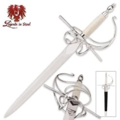 Classic Medieval Rapier Dagger With Scabbard - High Carbon Steel Blade, Bone Handle
