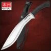 Honshu Boshin Kukri With Genuine Leather Belt Sheath - Full Tang 19 5/8" Gurkha Machete Fixed Blade - 7Cr13 Stainless Steel - Blood Groove, Cut-Outs - Textured, Molded TPR Handle - Lanyard Hole
