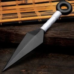 Stinger® Mini Kunai Throwing Knife And Sheath - Stainless Steel Construction, Wrapped Handle, Open-Ring Pommel - Length 5”